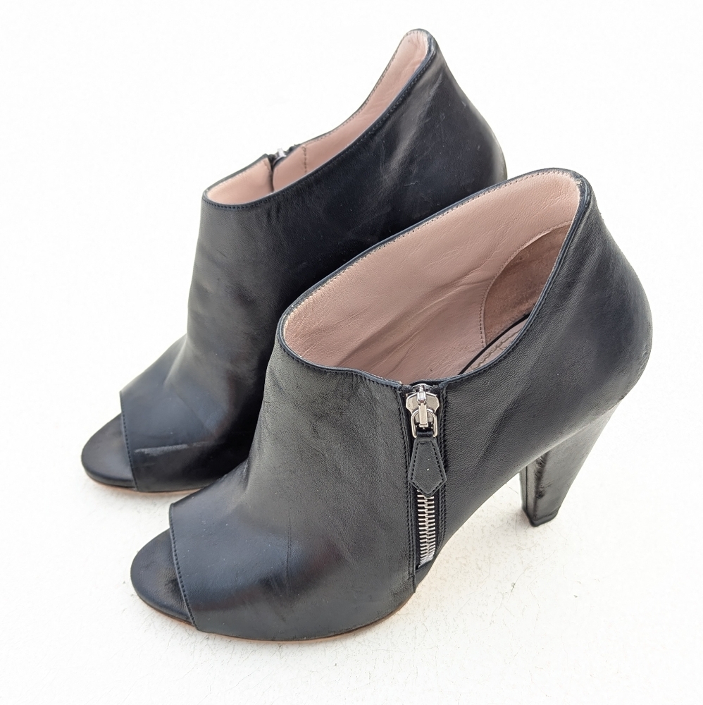 Miu Miu | Ankle Booties Side Zip Peep Toe Made in Italy Size 38|US 8 Black